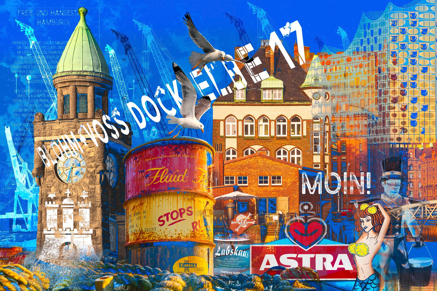 Limitierte Edition Hamburg Abstrakt: Fotocollage "BLAU" von Inga Lewandowski